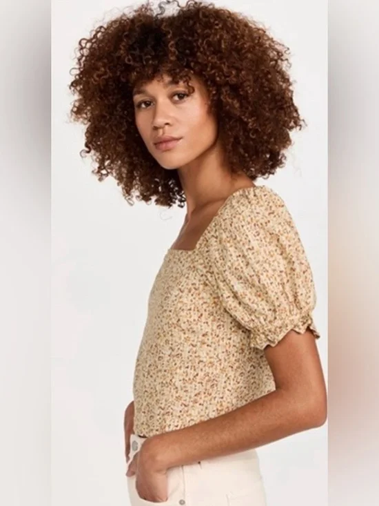 Madewell Hopewell Cottage Garden Puff Sleeve Crop Top in Sunfaded Sage size M - Picture 4 of 9